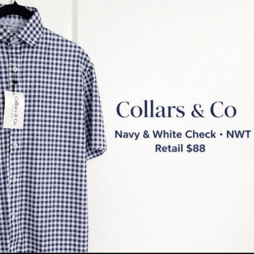 New  without tags Collars & Co Navy and White Check Polo Shirt in size medium